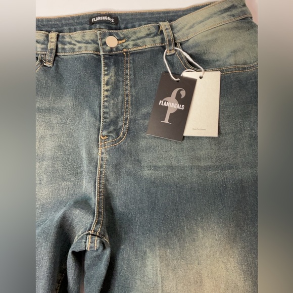 Flamingo Flamingals Five Pocket Wide Leg Jeans with Frayed Raw Hem Size XL New! - Picture 7 of 11